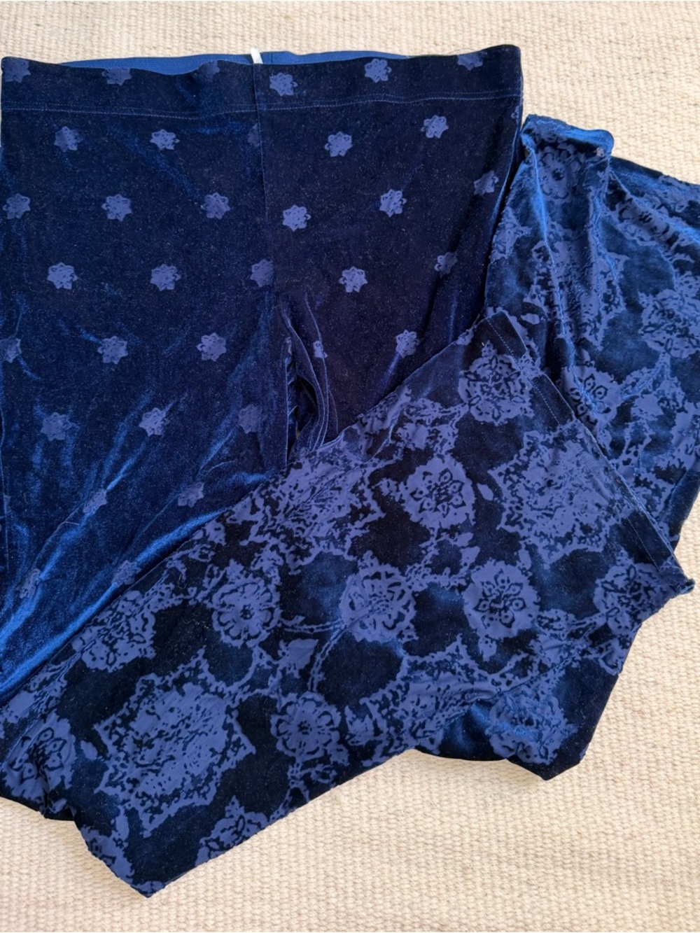 Free People Navy Blue Floral Velvet Boot Cut Pants